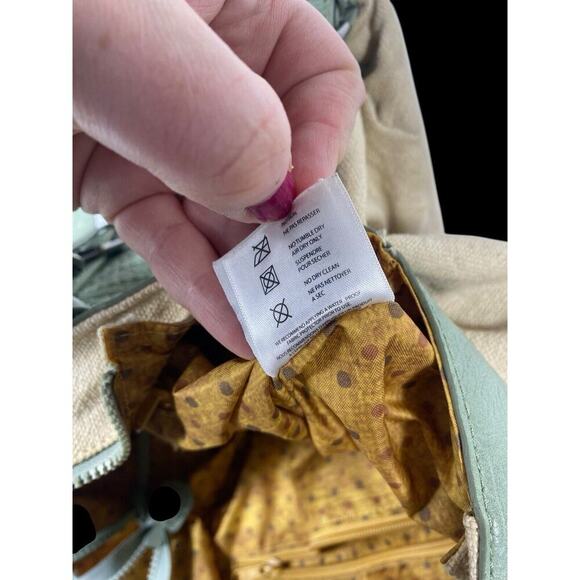 Sherpani Nola Large Shoulder Tote Bag Laptop Briefbag Leather Canvas Green Beige - Picture 14 of 16